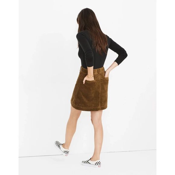NEW Madewell Corduroy Mini Skirt Sz 8 Green A-Line Pockets Stretch Cotton Retro - Picture 1 of 10
